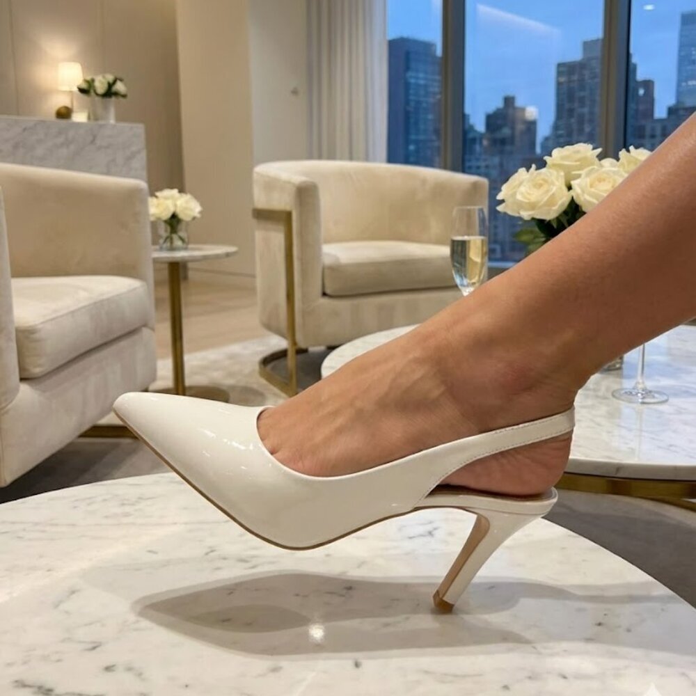 Title: NWT Pazzle White Patent Slingback Pointed Toe Heels | 3.25” Stiletto Pump